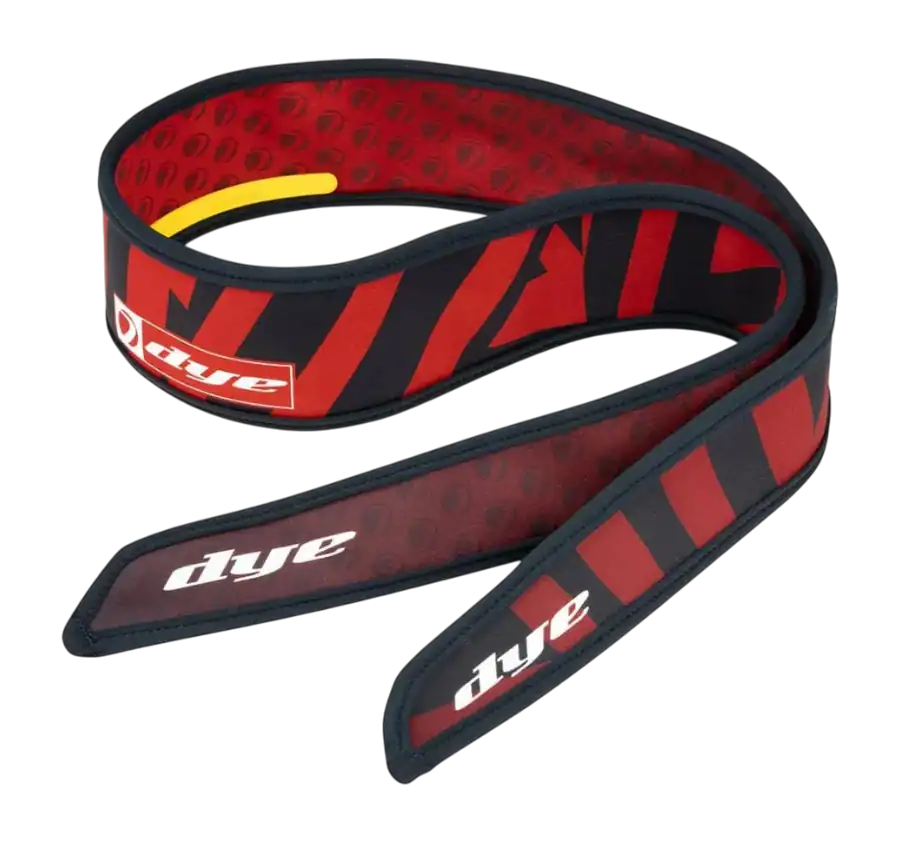 DYE x Halo Head Tie Dazzlecam Red paintball headband with black and red camo pattern.
