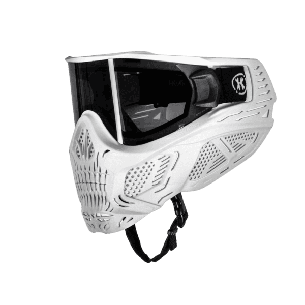 HK Army HSTL Skull Goggle System mask in Ghost white with smoke lens for paintball protection.