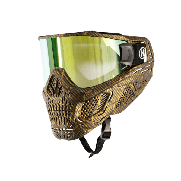 HK Army HSTL Skull Goggle System mask in Machine Gold for paintball and airsoft protection.