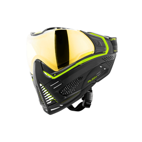 Push Unite Goggle Mk II Reactor black green mask with gold lens for paintball.