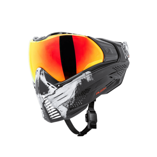 Push Unite Goggle Mk II Warlord Viper black and white skull mask with red lens for paintball.