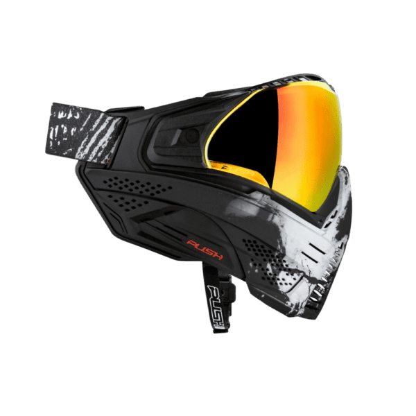 Push Unite Goggle Mk II Warlord Viper black and white skull mask with red lens for paintball.
