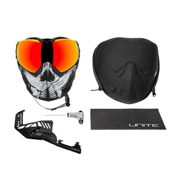 Push Unite Goggle Mk II Warlord Viper black and white skull mask with red lens for paintball.
