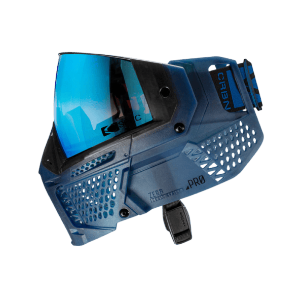 Bunkerkings ZERO PRO thermal paintball goggle system in translucent navy less coverage version.