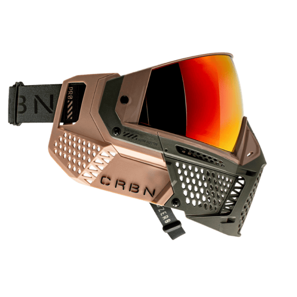 CRBN ZERO Pro Safari paintball goggle in More Coverage variant with mirror thermal lens.