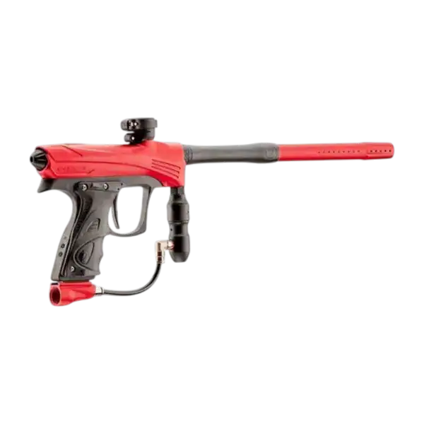 Dye Rize CZR Red with Black electronic paintball marker profile view.