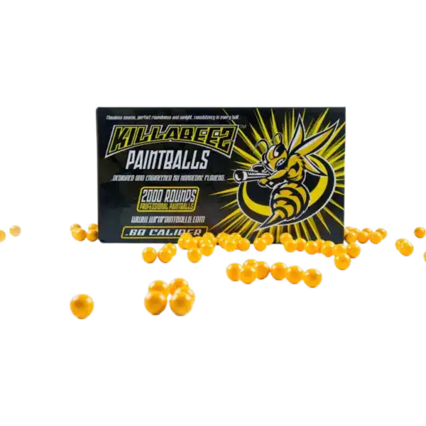 WPN Killabeez Paintballs box in .68 caliber displaying the black and yellow professional grade packaging.