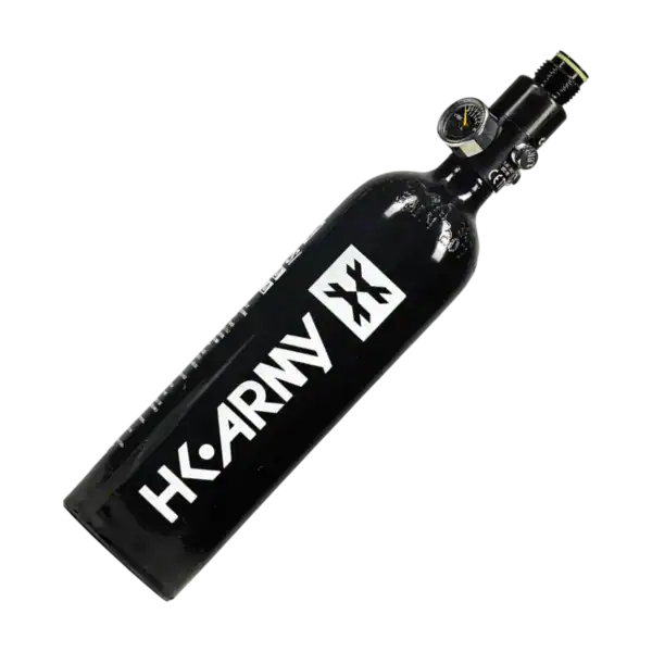 HK Army 26ci 3000psi black aluminum paintball air tank with regulator.