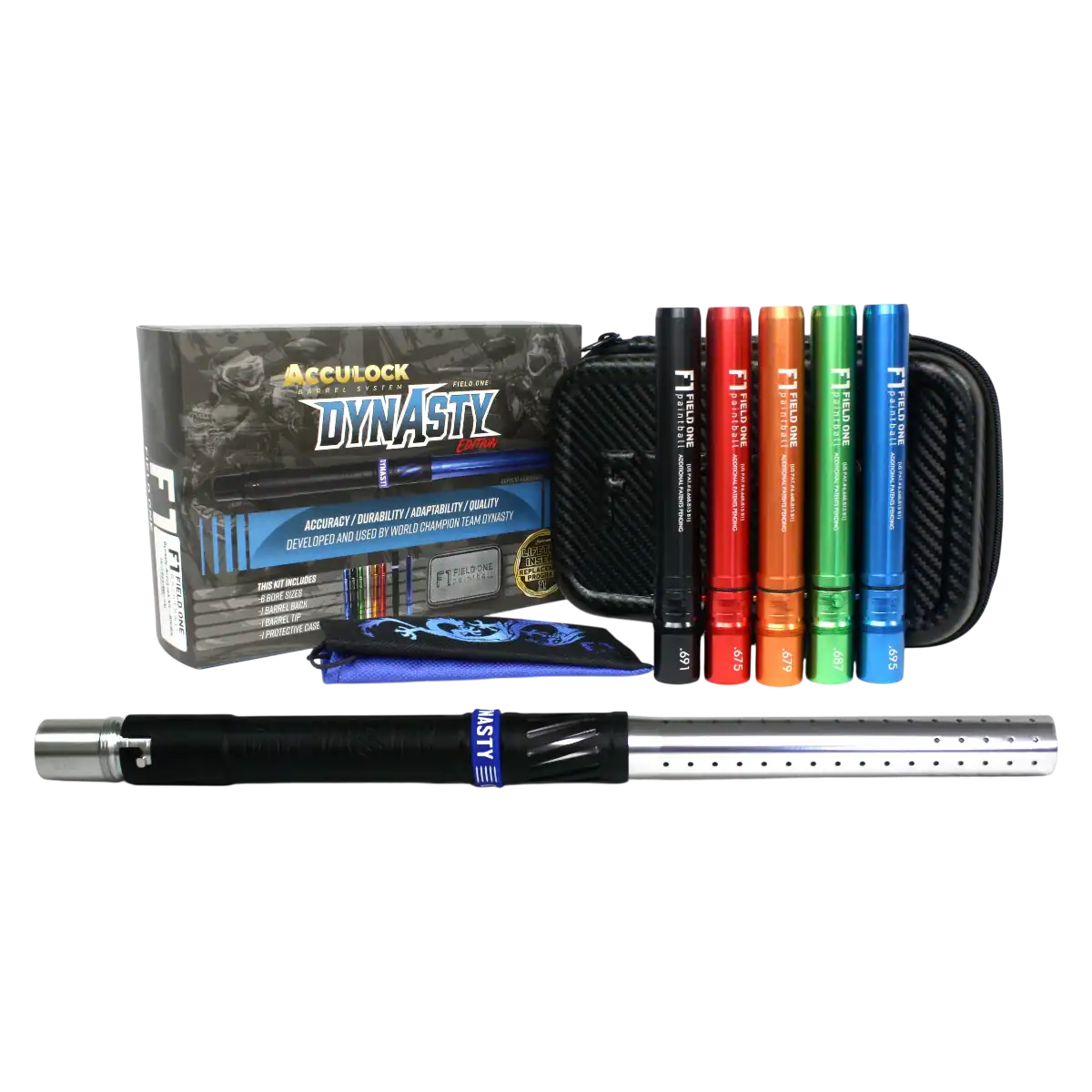 field one acculock dynasty barrel kit dust black back / gloss silver tip, new