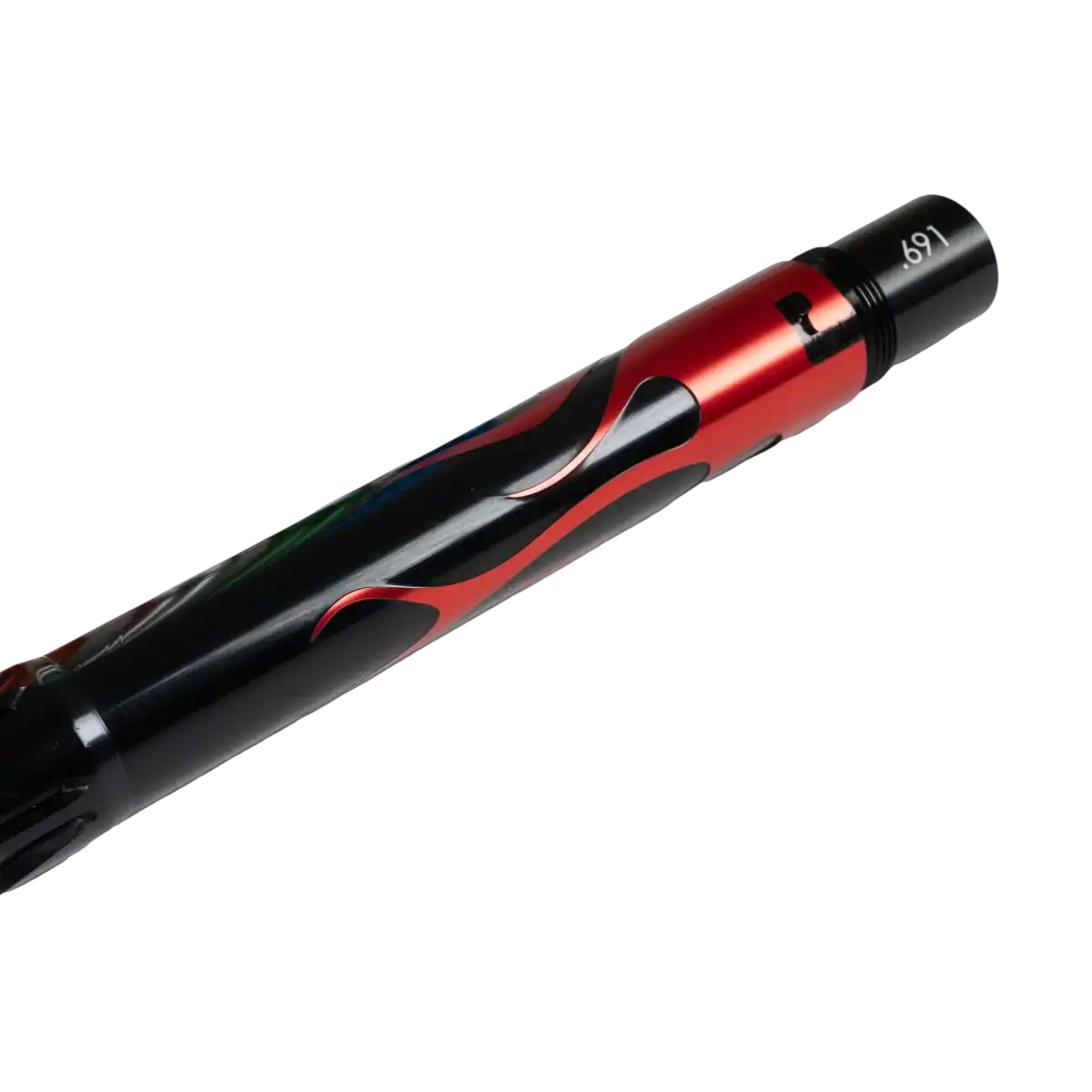 Field One AccuLock Flame Paintball Barrel Back in Gloss Black and Red.