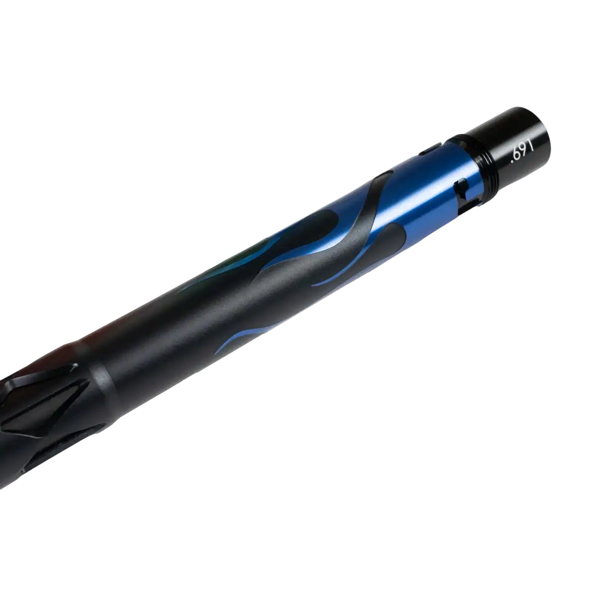 Field One AccuLock Flame Paintball Barrel Back in Dust Black and Blue.