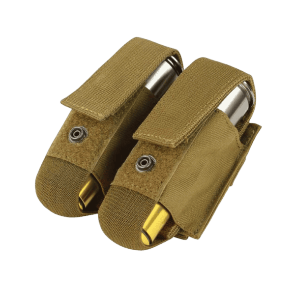 Condor Double 40mm Grenade Pouch in Tan for tactical paintball vest configurations.