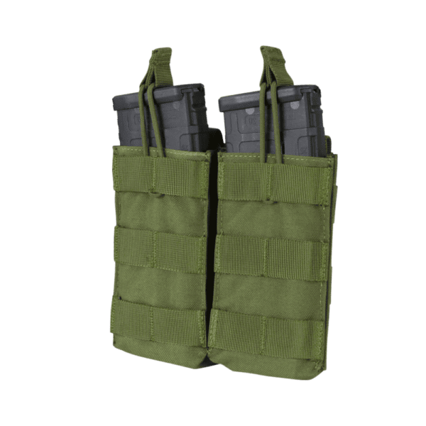Condor Double M4/M16 Open-Top Mag Pouch in Olive Drab for tactical paintball configurations.