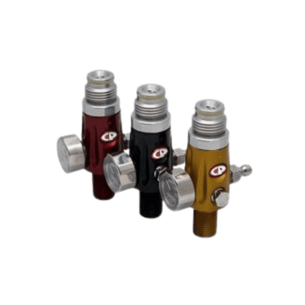 Custom Products CP Compressed Air Tank Regulator 4500 PSI Black paintball regulator head component.