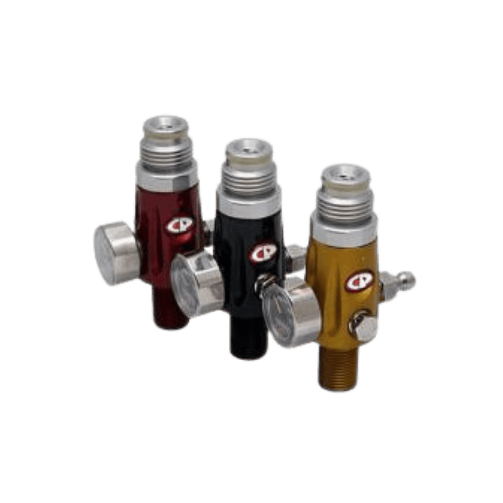Custom Products CP Compressed Air Tank Regulator 4500 PSI Black paintball regulator head component.