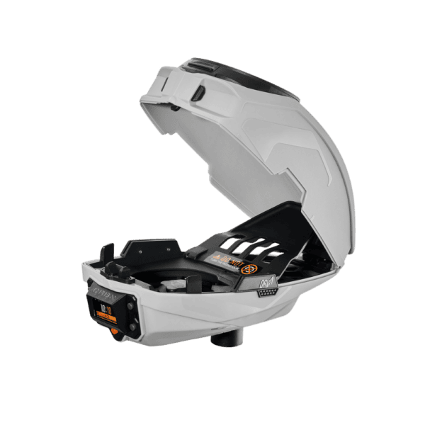 CRBN DRV Loader 250 gray electronic paintball hopper with digital screen adjustment.