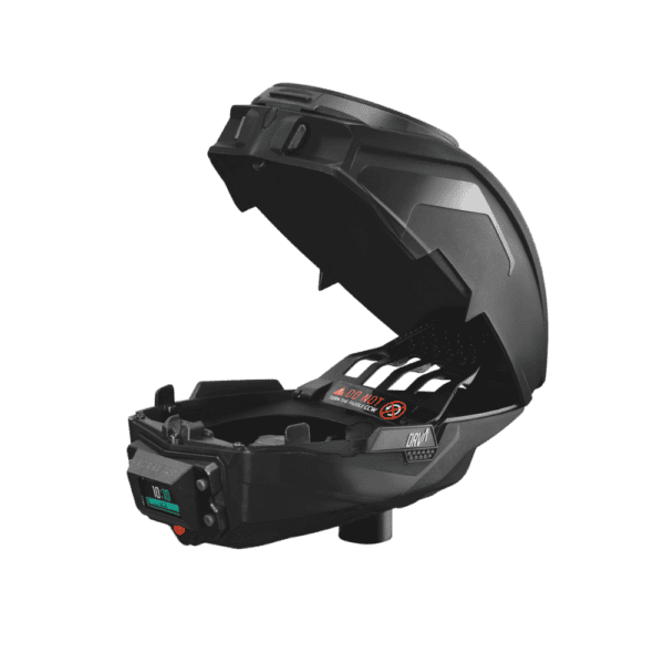 CRBN DRV Loader black electronic paintball hopper with integrated digital screen.