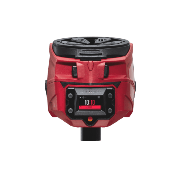 CRBN DRV Loader red electronic paintball hopper with integrated digital screen.