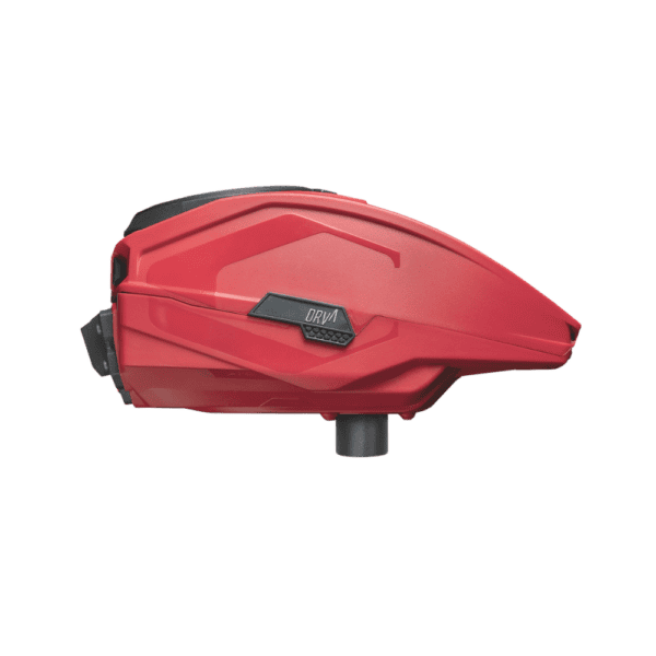 CRBN DRV Loader red electronic paintball hopper with integrated digital screen.