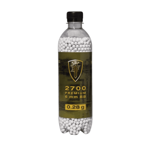 Elite Force BB .28 Gram 2700CT bottle of white precision paintball training ammunition.