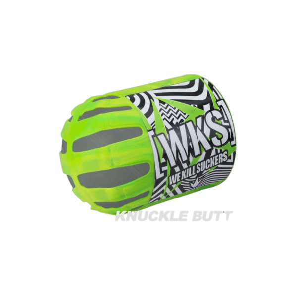 Knuckle Butt Tank Cover WKS Shredded Lime Green paintball bottle protective sleeve.