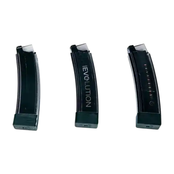 ActionSportGames CZ Scorpion EVO 3-A1 75 Round Magazines in smoky translucent finish for 6mm airsoft paintball play.
