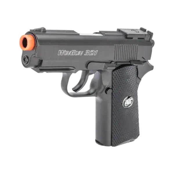 WG High Power 1911 Compact CO2 airsoft sidearm with black wood textured grips.
