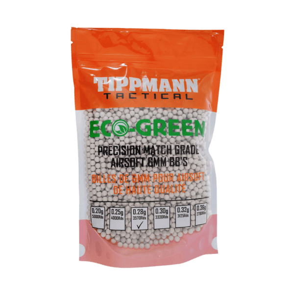 Tippmann Tactical ECO BB 28 Gram 1KG Bag White paintball training ammunition.
