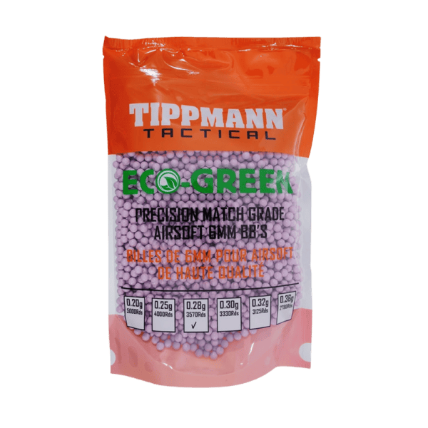 Tippmann Tactical ECO BB 28 Gram 1KG Light Purple biodegradable paintball training ammunition bag.