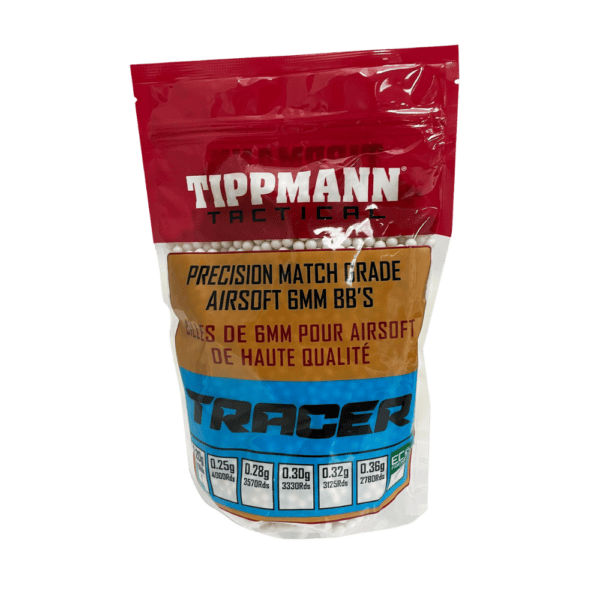 Tippmann Tracer BB .20g 1Kg Bag green glowing paintball training ammunition.