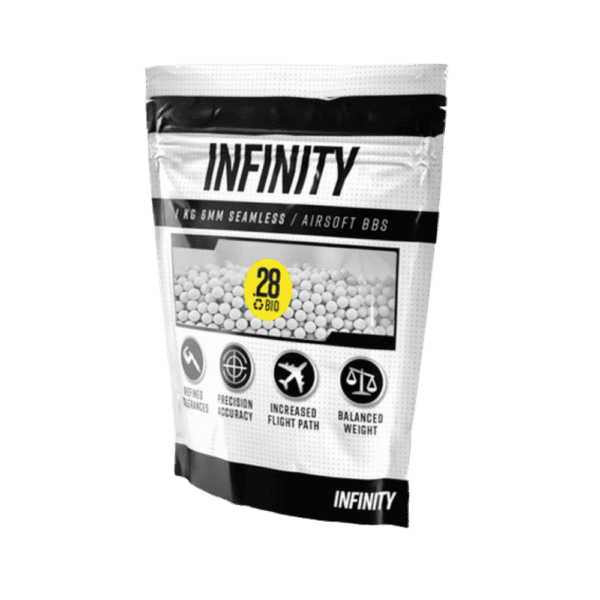 Valken BB 28g 1KG White BIO bag of seamless biodegradable paintball training ammunition.