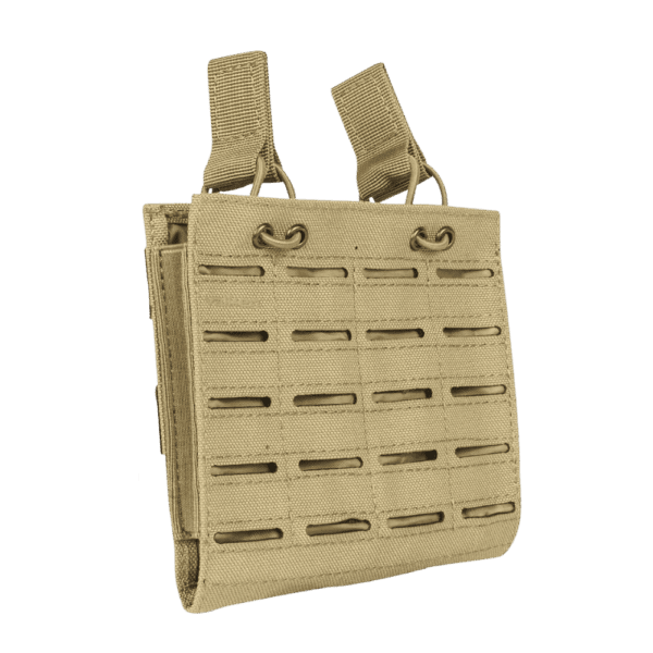 Valken Molle M4 Double Mag Pouch LC in Tan for tactical paintball configurations.