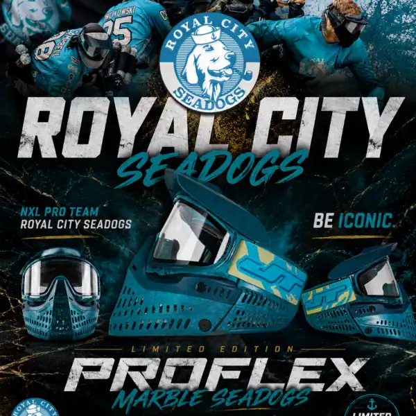 JT Paintball Spectra Proflex Marble Goggle Sea Dogs Edition mask with clear thermal lens.