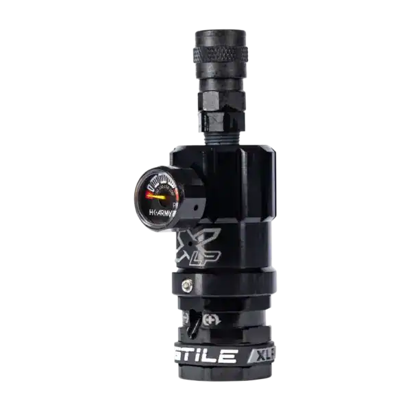 Hostile XLP Regulator Top Port Black adjustable airsoft and paintball regulator.