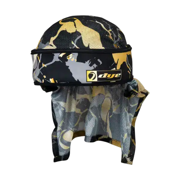 DYE x Halo Head Wrap Marbled Gold paintball performance headwear.