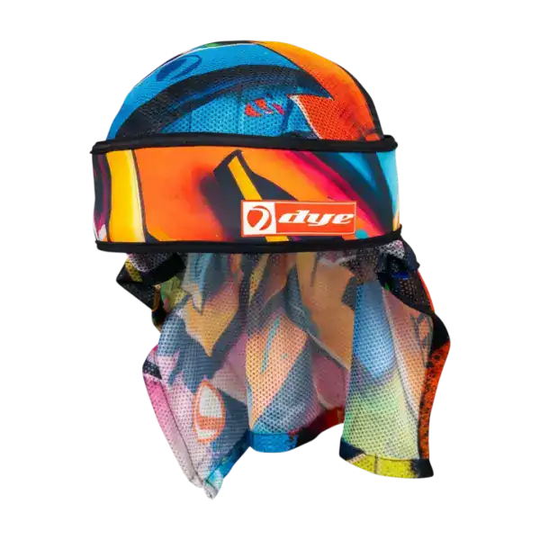 DYE x Halo Head Wrap Tagged Orange paintball headwear with Sweatseal technology.
