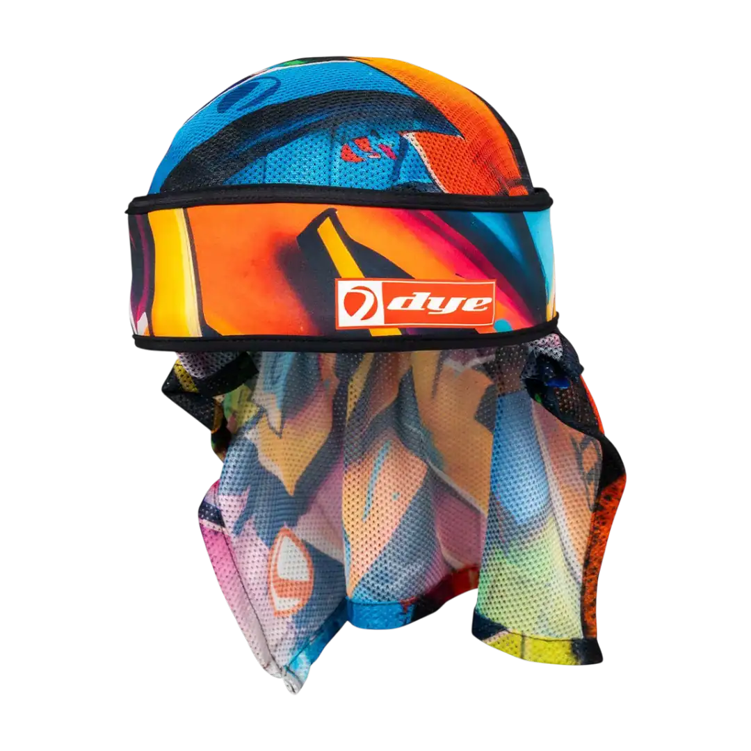 DYE x Halo Head Wrap Tagged Orange paintball headwear with Sweatseal technology.