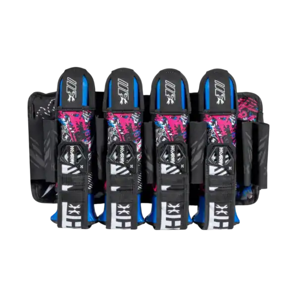 HK Army Eject Harness Grunge 4+3 paintball pod pack on white background.