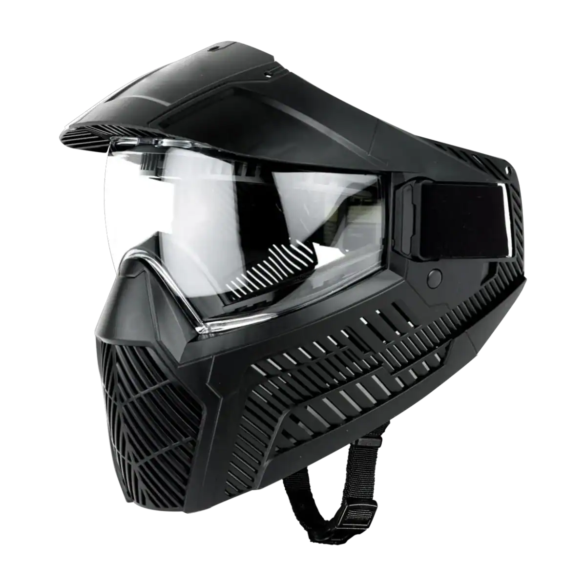 Base GS-F Goggle black paintball mask with a clear thermal lens shown in GS-F-BLACK-1__44957.1686608139.1280.1280__84586.webp.