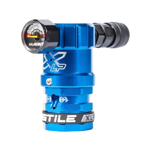 Hostile XLP Regulator Side Port Blue adjustable airsoft and paintball regulator.