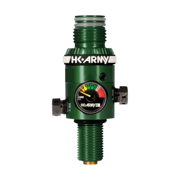 HK Army HP8 Regulator Green 800psi compressed air paintball regulator on a white background.