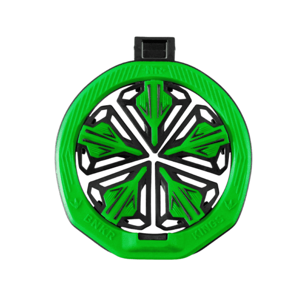 Virtue NTR Speed Feed in Lime Green installed on a paintball loader.