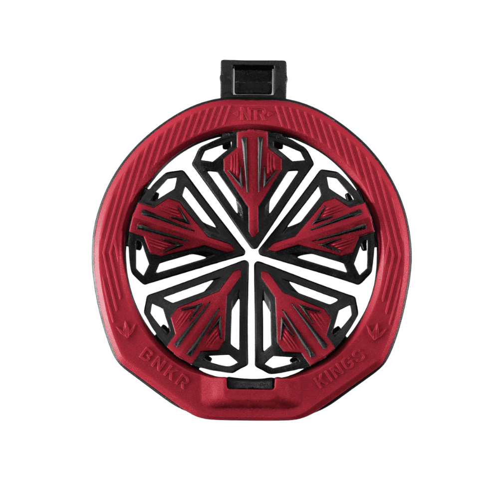 Virtue NTR Speed Feed in Red installed on a paintball loader.