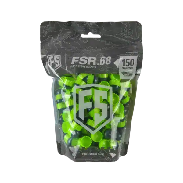 First Strike 150 Round Paintballs in Green with green fill for sniper paintball accuracy.