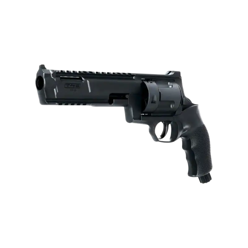 T4E TR68 Revolver GEN2 16 Joule black paintball marker side profile.