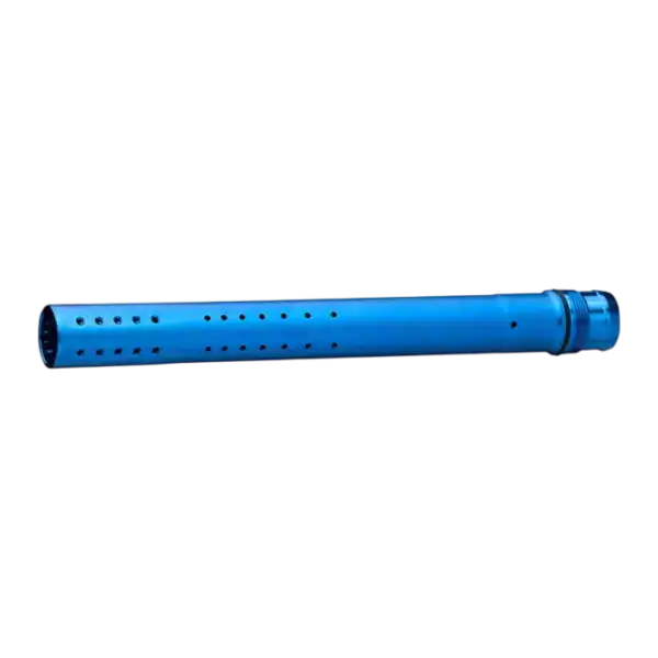 DYE Boomstick UL-I 14 inch blue dust paintball barrel tip side profile.