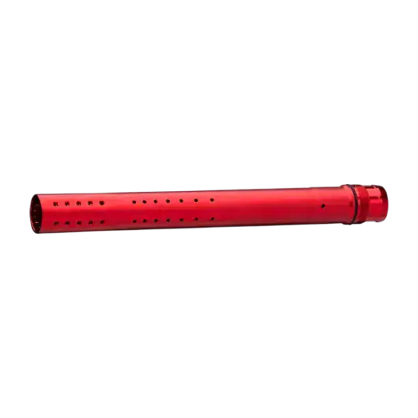 DYE Boomstick UL-I 14 inch red dust paintball barrel tip side view profile.