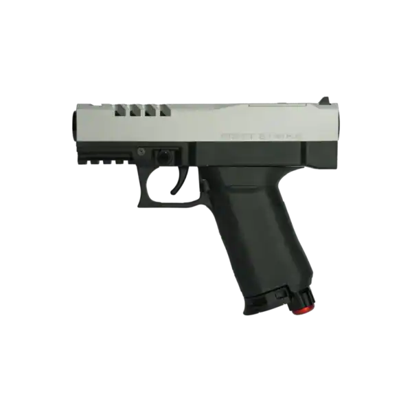 First Strike XP Paintball Pistol Silver Black tactical paintball sidearm.
